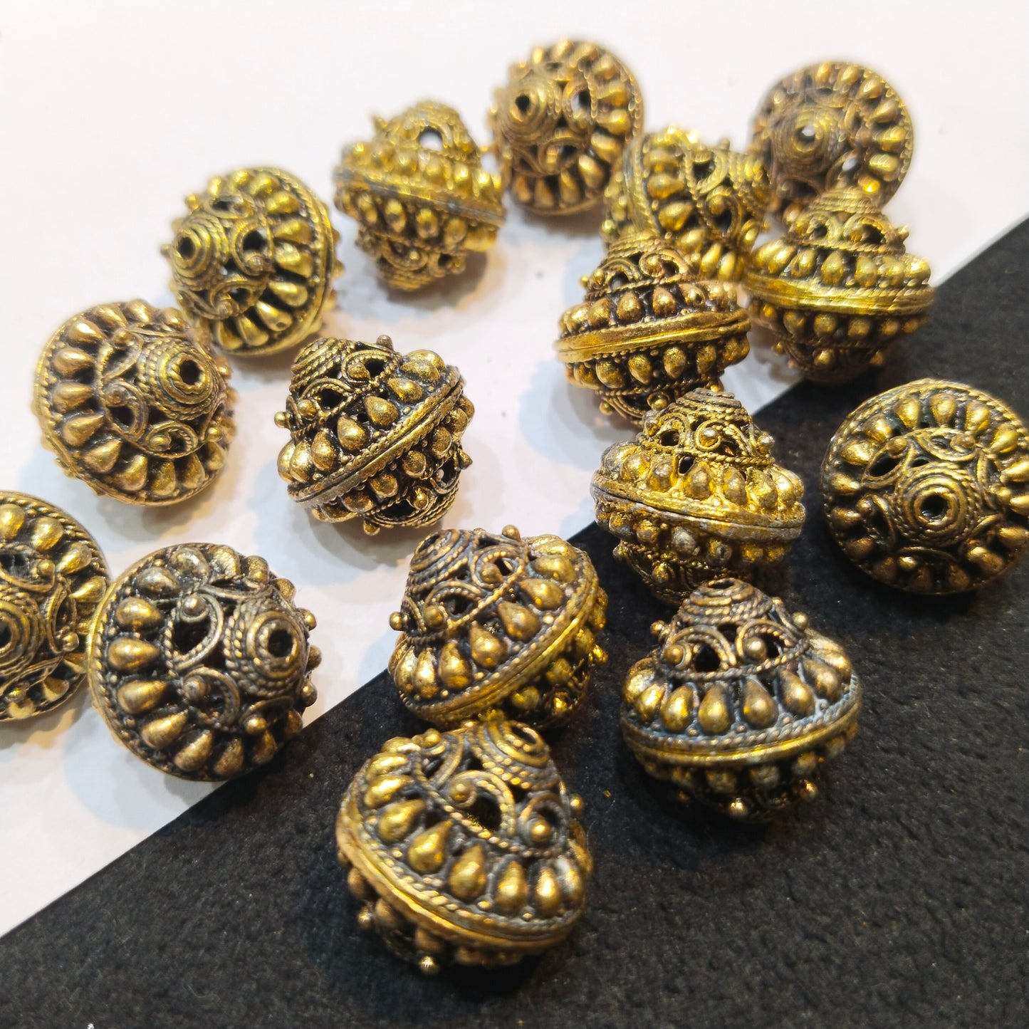 Antique Gold-Finish Granulated Lantern Beads 18mm 1 pkt 60 pcs.