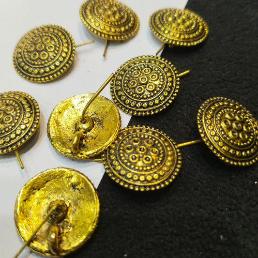 Antique gold-finish circular earring studs 15mm 10 pairs.