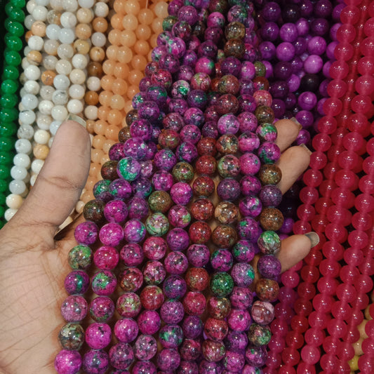 Pink and green texture agate beads 10mm 1 string