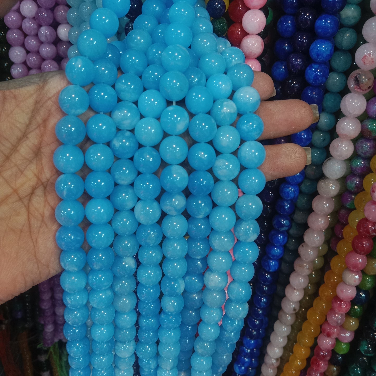Bright ocean blue texture agate beads 10mm 1 string