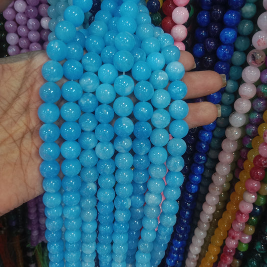 Bright ocean blue texture agate beads 10mm 1 string
