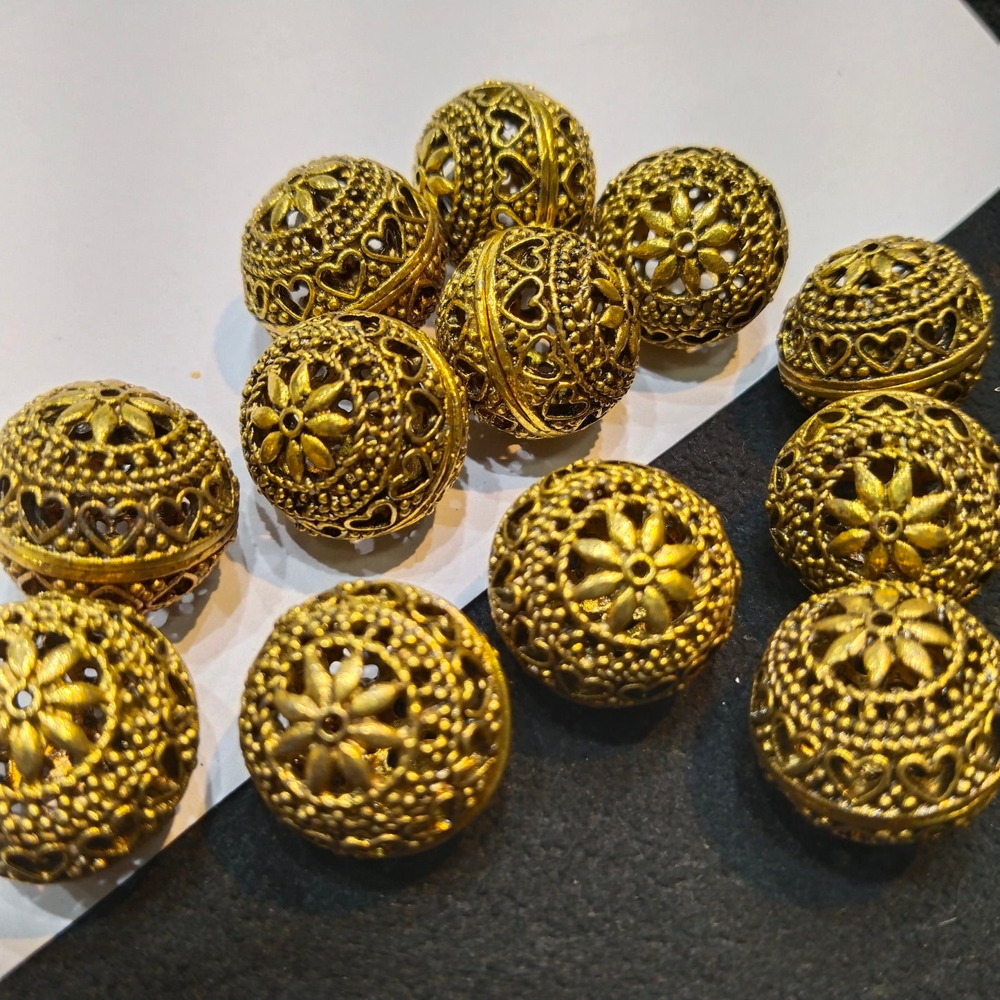 Antique Gold-Finish Hollow Filigree Beads round shape 20mm 1 pkt 12 pcs