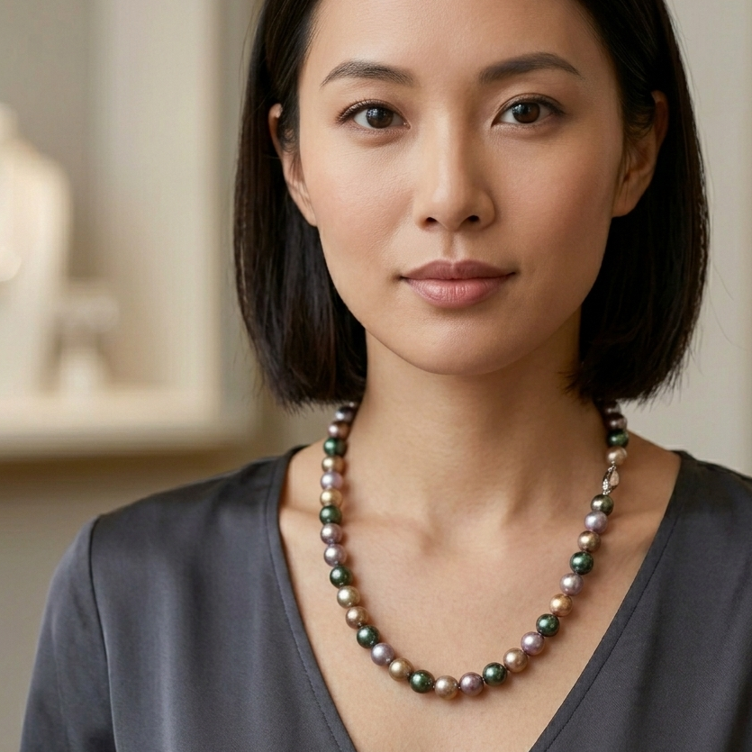 Dark multi shaded High quality mettalic pearl beads 1 string