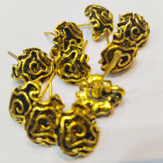 Gold-Finish Rose Filigree Earring Studs 12mm 1 pkt 100 pcs.