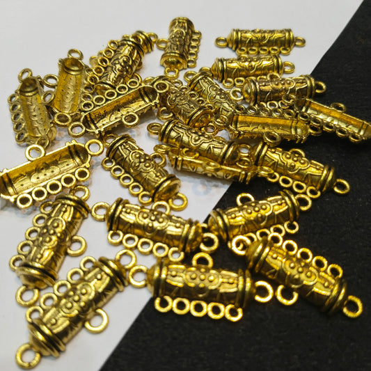 Antique gold-finish cylindrical bar connectors 15mm 60 pcs.