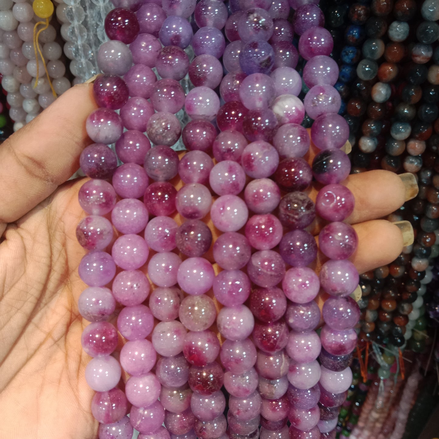 Mixed berry texture agate beads 10mm 1 string