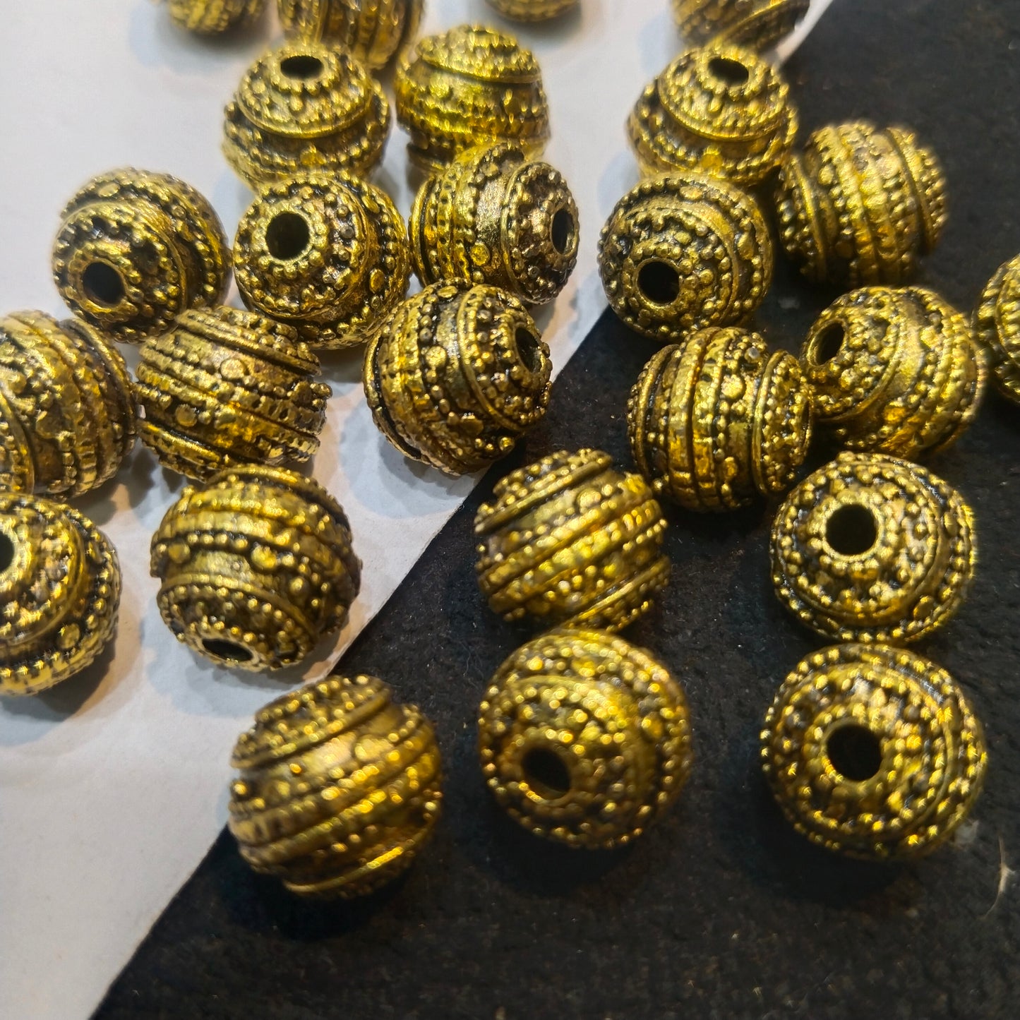 Imitated granulate gold-plated fancy metal beads 12mm 1 pkt 100 pcs.