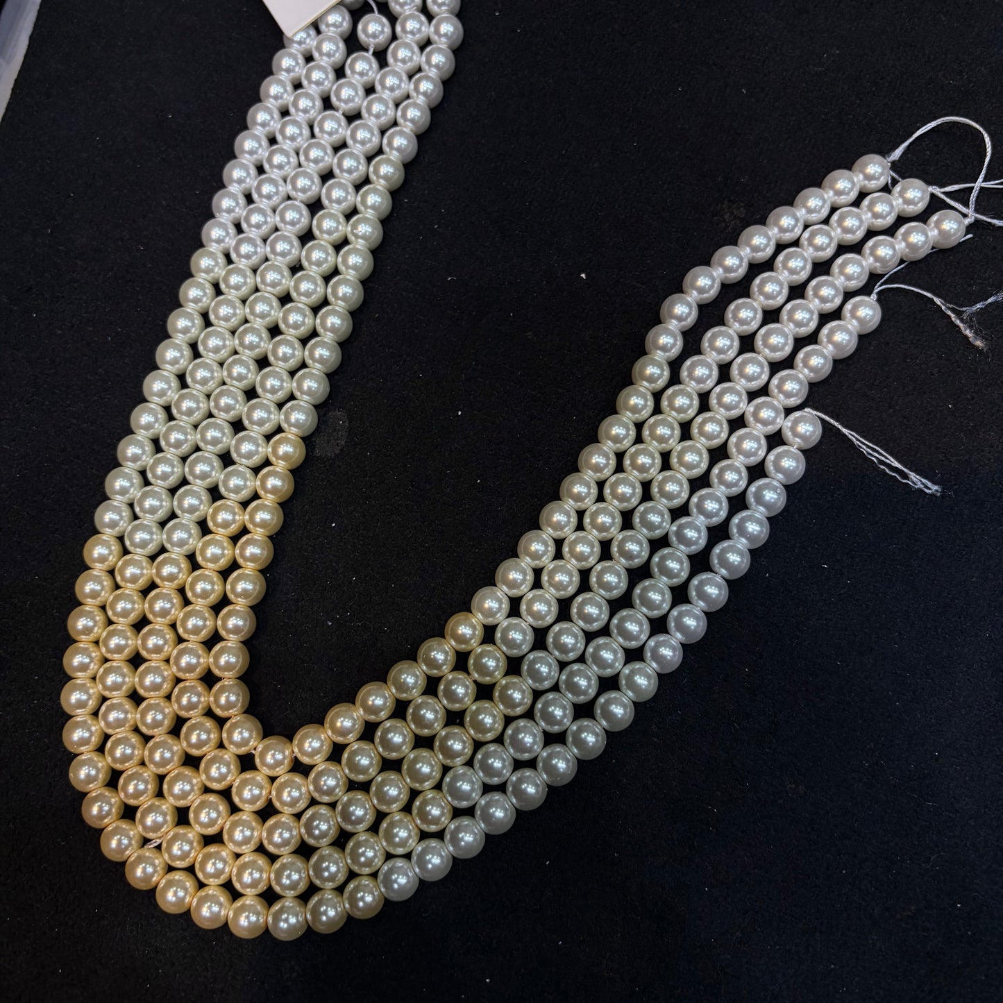 White cream and light gold shaded High quality mettalic pearl beads 1 string