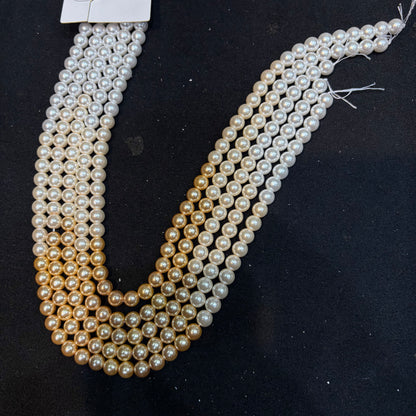 White and gold shaded High quality mettalic pearl beads 1 string