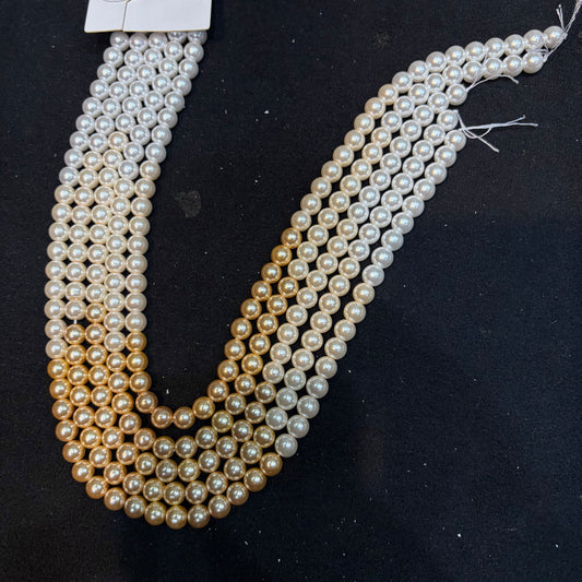 White and gold shaded High quality mettalic pearl beads 1 string