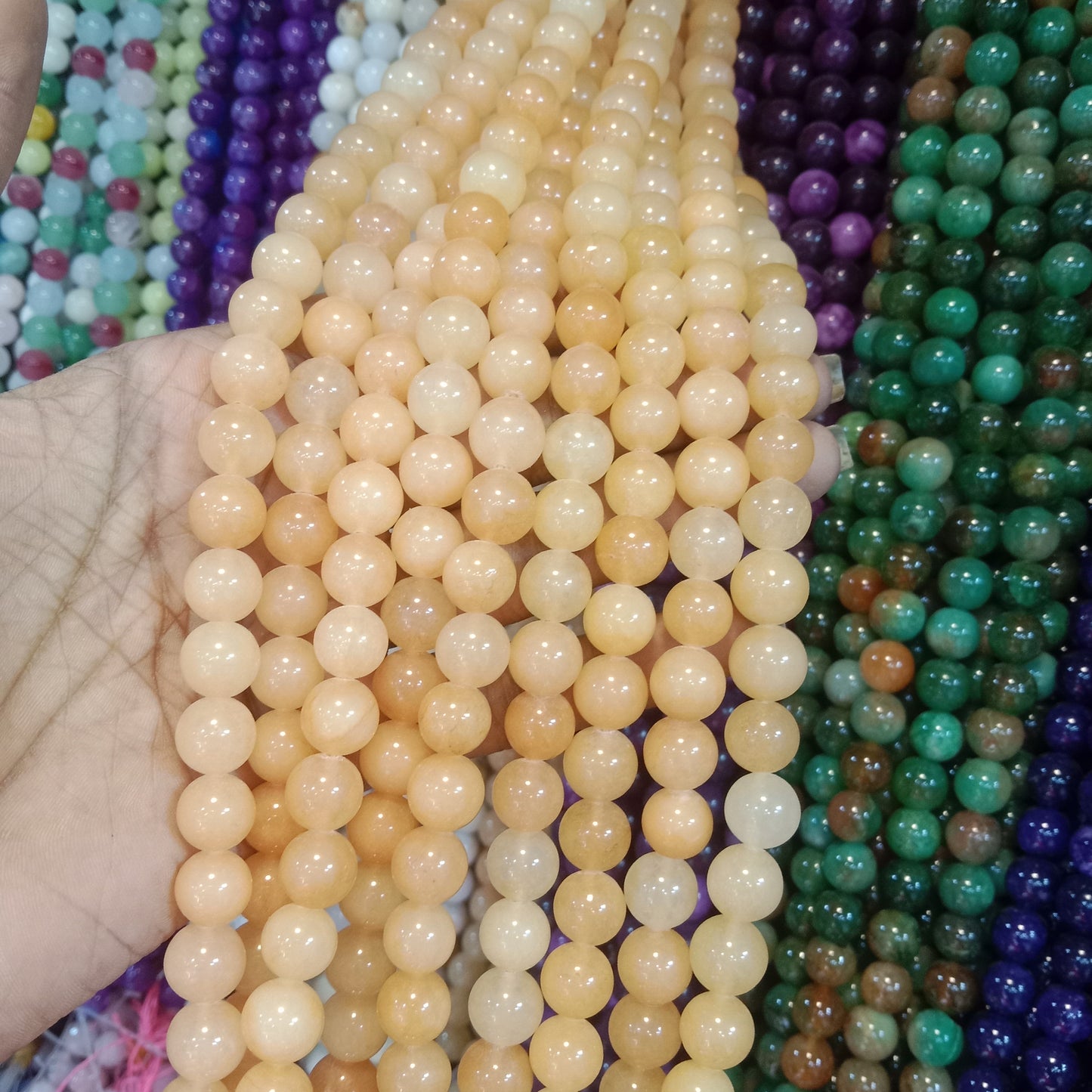 Light peach texture agate beads 10mm 1 string